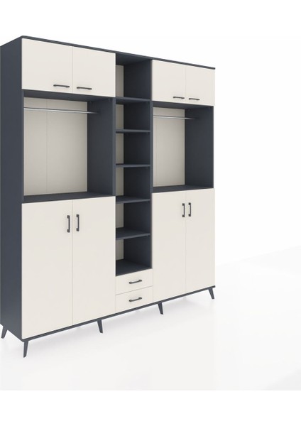 Hyperion Dolap 14 Raflı 2 Çekmeceli 2 Askılı 220X44X243 Antrasit-Aytaşı/aytaşı fiyatları