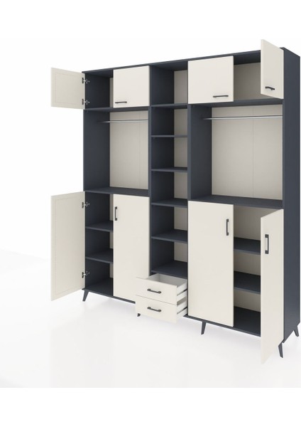 Hyperion Dolap 14 Raflı 2 Çekmeceli 2 Askılı 220X44X243 Antrasit-Aytaşı/aytaşı modelleri