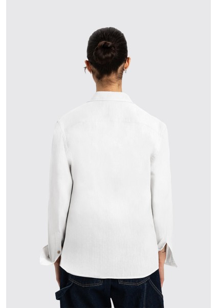 Beyaz Uzun Kollu Kadın Keten Gömlek fırsatları