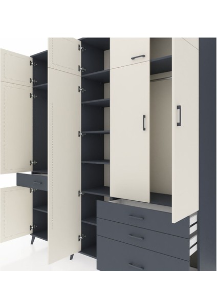 Hyperion Dolap 11 Raflı 4 Çekmeceli 2 Askılı 220X44X243 Antrasit-Aytaşı/antrasit fırsatları
