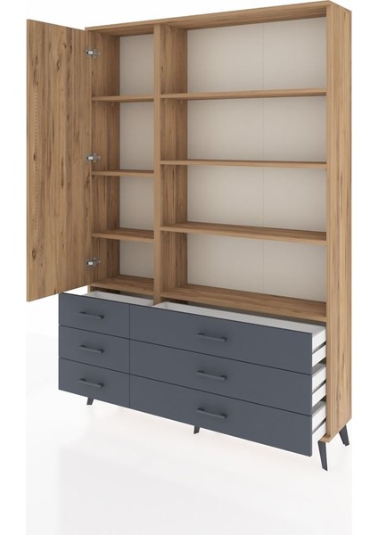 Arges Dolap 8 Raflı 6 Çekmeceli Tek Kapaklı 132X30X195 Çam-Çam/antrasit modelleri