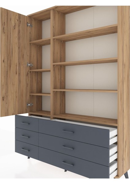 Arges Dolap 8 Raflı 6 Çekmeceli Tek Kapaklı 132X30X195 Çam-Çam/antrasit fırsatları