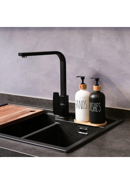 2'li Lüx Cam Sıvı Sabunluk, Mutfak ve Için Modern Cam Sıvı Sabunluk, Doldurulabilir ve Pompalı Desenli (Siyah) modelleri