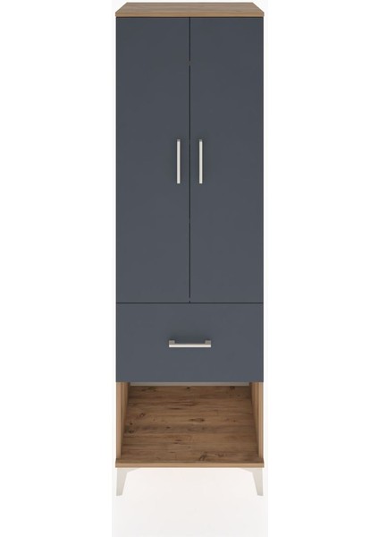 Hyperion Dolap 4 Raflı Tek Çekmeceli 2 Kapaklı 60X44X195 Çam-Antrasit