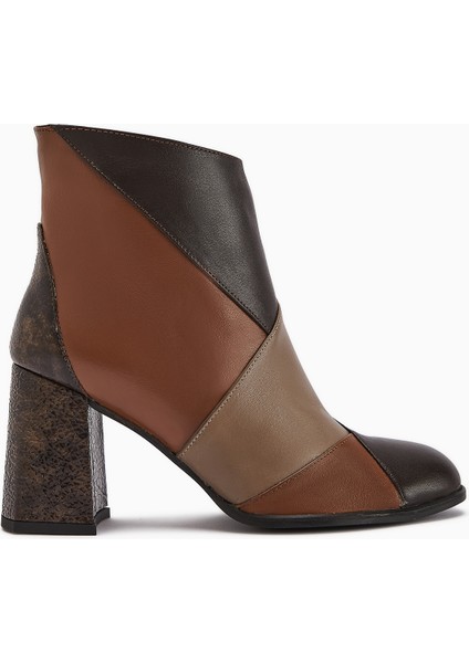 Ylwa Hakiki Deri Kahve Taba Topuklu Kadın Bot