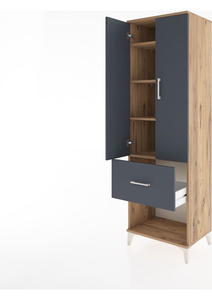 Hyperion Dolap 4 Raflı Tek Çekmeceli 2 Kapaklı 60X44X195 Çam-Antrasit fırsatları