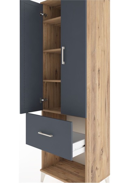 Hyperion Dolap 4 Raflı Tek Çekmeceli 2 Kapaklı 60X44X195 Çam-Antrasit indirimleri