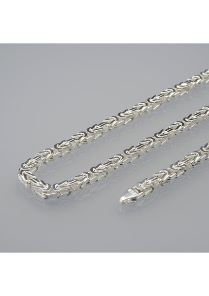 120 Mikron Naturel Kare Kral Gümüş Zincir