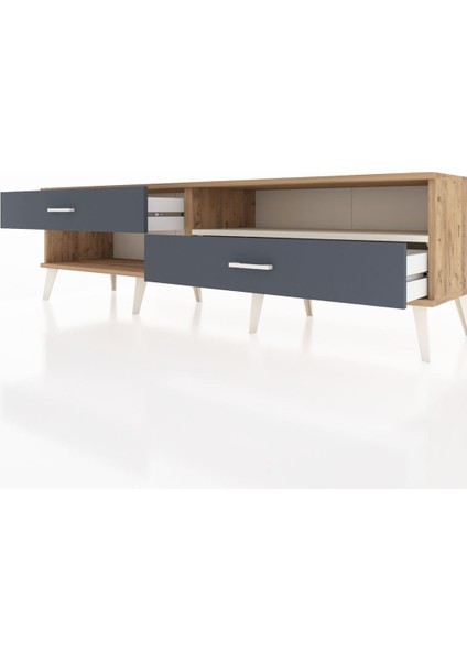Hyperion Tv Ünitesi Tek Raflı 2 Çekmeceli 176X44X51 Çam-Aytaşı/antrasit fırsatları