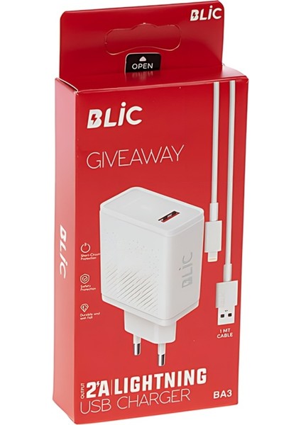 Ba3 Şarj Aleti Ev USB Lightning 2.1A 1mt Şarj Aleti