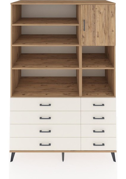 Kronos Dolap 8 Raflı 8 Çekmeceli Tek Kapaklı 132X59X195 Çam-Çam/aytaşı