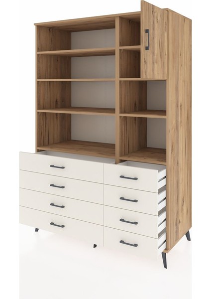 Kronos Dolap 8 Raflı 8 Çekmeceli Tek Kapaklı 132X59X195 Çam-Çam/aytaşı modelleri