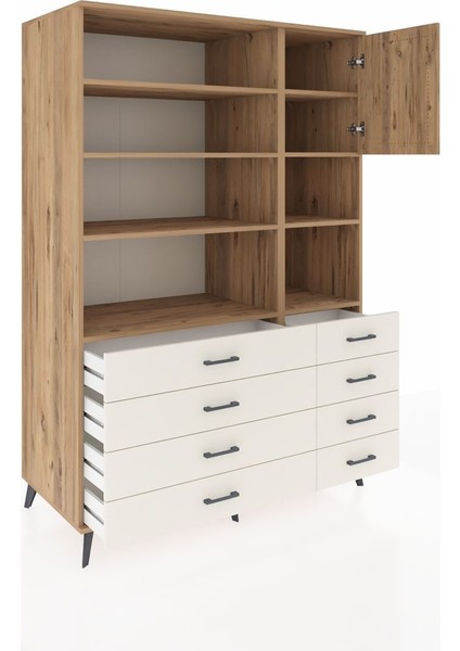 Kronos Dolap 8 Raflı 8 Çekmeceli Tek Kapaklı 132X59X195 Çam-Çam/aytaşı indirimleri