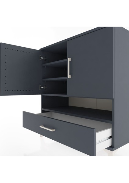 Hyperion Şifonyer 4 Raflı Tek Çekmeceli 2 Kapaklı 88X44X96 Antrasit-Antrasit indirimleri