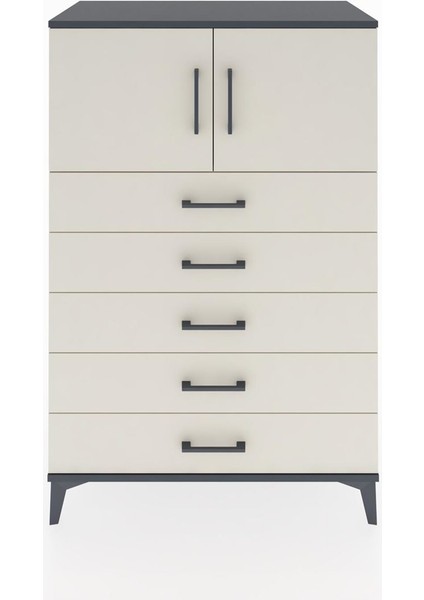 Hyperion Dolap Tek Raflı 5 Çekmeceli 2 Kapaklı 88X44X134 Antrasit-Aytaşı