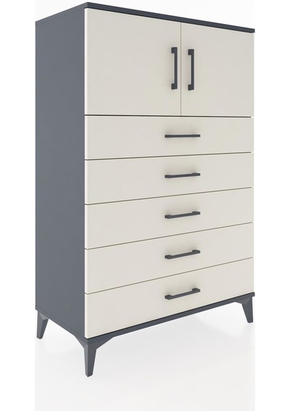 Hyperion Dolap Tek Raflı 5 Çekmeceli 2 Kapaklı 88X44X134 Antrasit-Aytaşı fiyatları