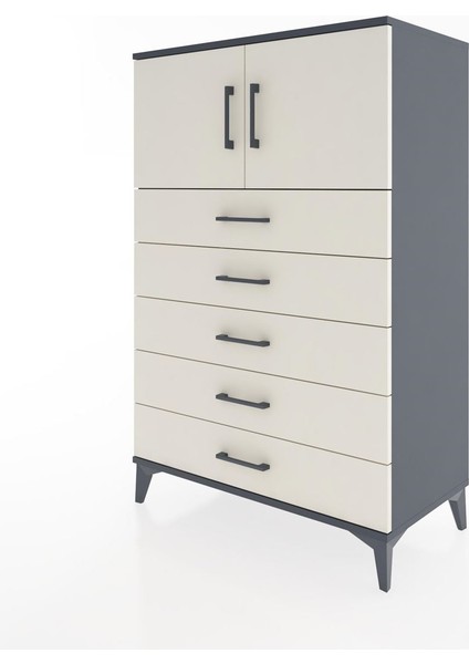 Hyperion Dolap Tek Raflı 5 Çekmeceli 2 Kapaklı 88X44X134 Antrasit-Aytaşı modelleri