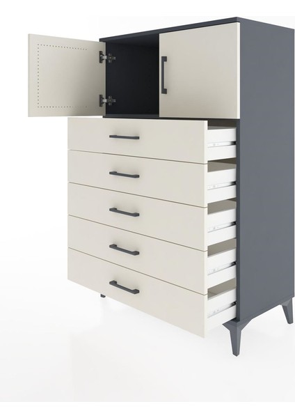 Hyperion Dolap Tek Raflı 5 Çekmeceli 2 Kapaklı 88X44X134 Antrasit-Aytaşı fırsatları