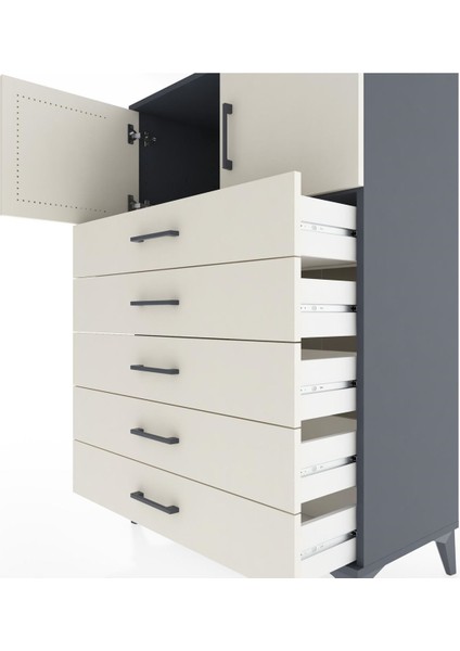 Hyperion Dolap Tek Raflı 5 Çekmeceli 2 Kapaklı 88X44X134 Antrasit-Aytaşı indirimleri