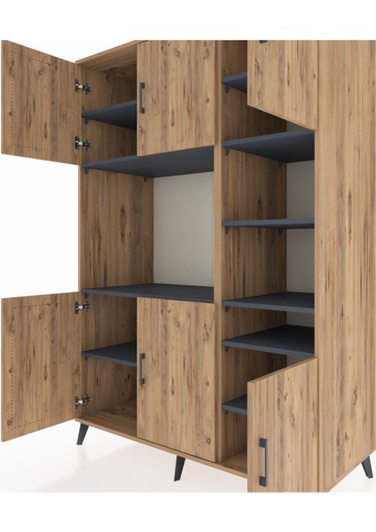 Kronos Dolap 10 Raflı 6 Kapaklı 132X59X195 Çam-Çam/antrasit fırsatları