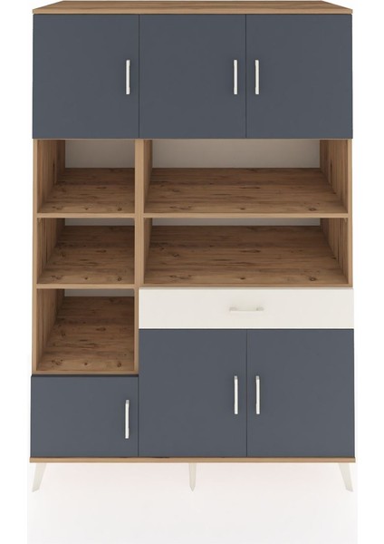 Kronos Dolap 10 Raflı Tek Çekmeceli 6 Kapaklı 132X59X195 Çam-Antrasit/aytaşı