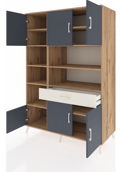 Kronos Dolap 10 Raflı Tek Çekmeceli 6 Kapaklı 132X59X195 Çam-Antrasit/aytaşı modelleri