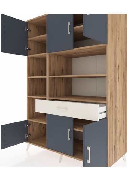 Kronos Dolap 10 Raflı Tek Çekmeceli 6 Kapaklı 132X59X195 Çam-Antrasit/aytaşı fırsatları