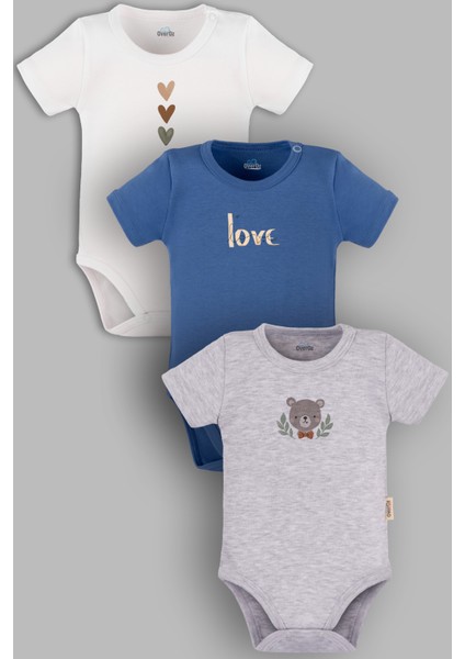 Organik %100 Pamuk Love 3'lü Bebek Body Set Bebek Badi Çıtçıtlı Zıbın Üçlü 5777-5778-5779-M