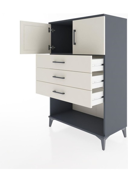 Hyperion Dolap Tek Raflı 3 Çekmeceli 2 Kapaklı 88X44X134 Antrasit-Aytaşı fırsatları