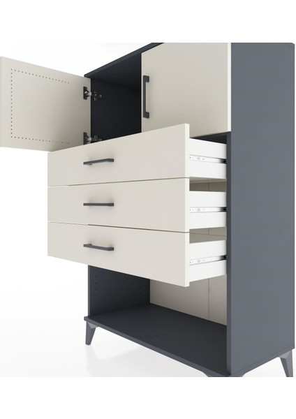 Hyperion Dolap Tek Raflı 3 Çekmeceli 2 Kapaklı 88X44X134 Antrasit-Aytaşı indirimleri