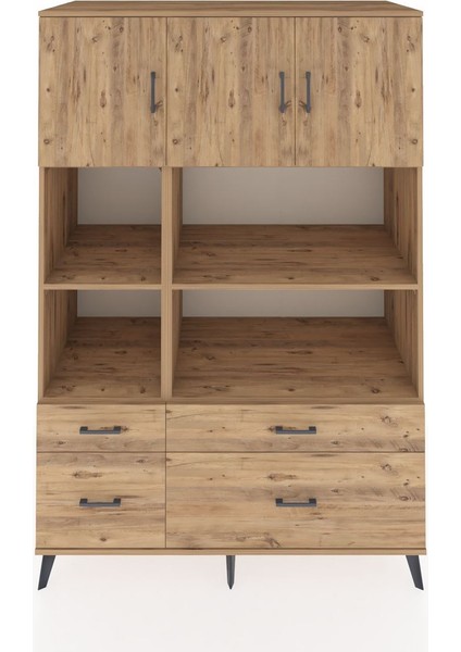 Kronos Dolap 8 Raflı 4 Çekmeceli 3 Kapaklı 132X59X195 Çam-Çam/çam