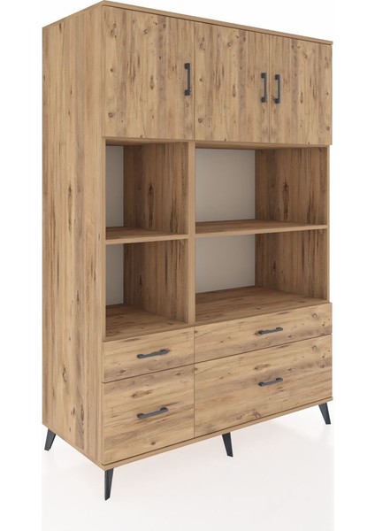 Kronos Dolap 8 Raflı 4 Çekmeceli 3 Kapaklı 132X59X195 Çam-Çam/çam fiyatları