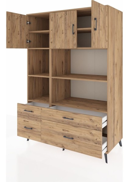 Kronos Dolap 8 Raflı 4 Çekmeceli 3 Kapaklı 132X59X195 Çam-Çam/çam modelleri
