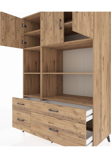 Kronos Dolap 8 Raflı 4 Çekmeceli 3 Kapaklı 132X59X195 Çam-Çam/çam fırsatları