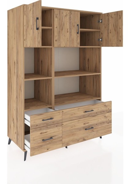 Kronos Dolap 8 Raflı 4 Çekmeceli 3 Kapaklı 132X59X195 Çam-Çam/çam indirimleri