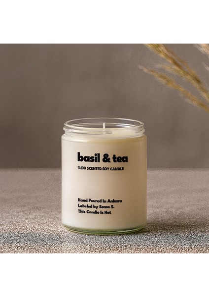 : Basil & Tea : Cam Kavanozda Kokulu %100 Soya Mum (Reyhan, Bergamot, Siyah Çay, Ylang Ylang) modelleri