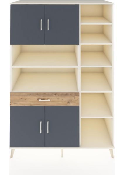 Kronos Dolap 10 Raflı Tek Çekmeceli 4 Kapaklı 132X59X195 Aytaşı-Antrasit/çam