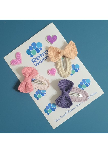 Kız Çocuk Bebek Örgü Yün Tül Fiyonk Doğum Günü Hediye Üçlü Sevimli Çıtçıt Klips Toka Seti
