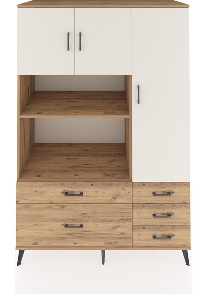 Kronos Dolap 7 Raflı 5 Çekmeceli 3 Kapaklı 132X59X195 Çam-Aytaşı/çam