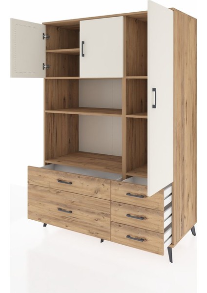 Kronos Dolap 7 Raflı 5 Çekmeceli 3 Kapaklı 132X59X195 Çam-Aytaşı/çam modelleri
