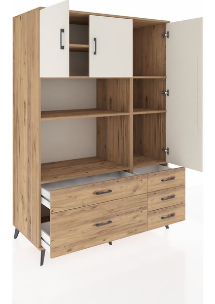 Kronos Dolap 7 Raflı 5 Çekmeceli 3 Kapaklı 132X59X195 Çam-Aytaşı/çam indirimleri