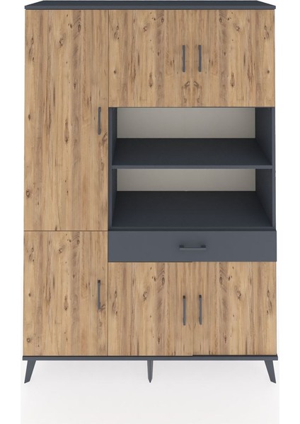 Hyperion Dolap 10 Raflı Tek Çekmeceli 6 Kapaklı 132X44X195 Antrasit-Çam/antrasit