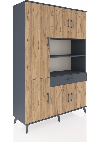 Hyperion Dolap 10 Raflı Tek Çekmeceli 6 Kapaklı 132X44X195 Antrasit-Çam/antrasit fiyatları