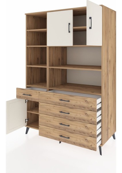 Kronos Dolap 9 Raflı 5 Çekmeceli 3 Kapaklı 132X59X195 Çam-Aytaşı/çam modelleri