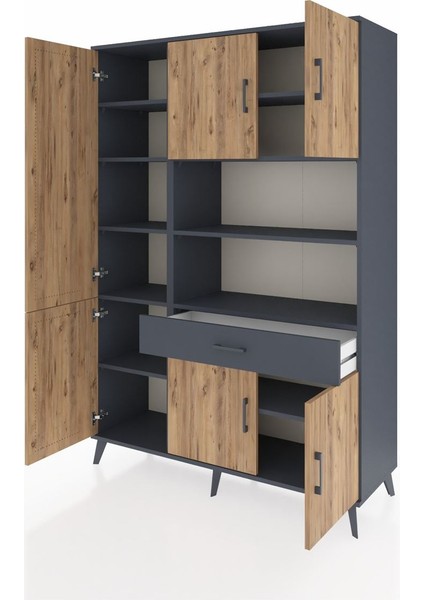 Hyperion Dolap 10 Raflı Tek Çekmeceli 6 Kapaklı 132X44X195 Antrasit-Çam/antrasit modelleri