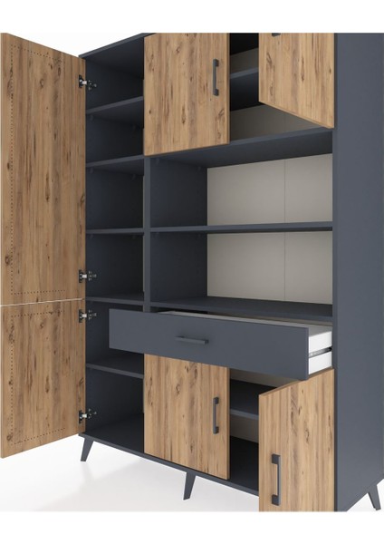 Hyperion Dolap 10 Raflı Tek Çekmeceli 6 Kapaklı 132X44X195 Antrasit-Çam/antrasit fırsatları