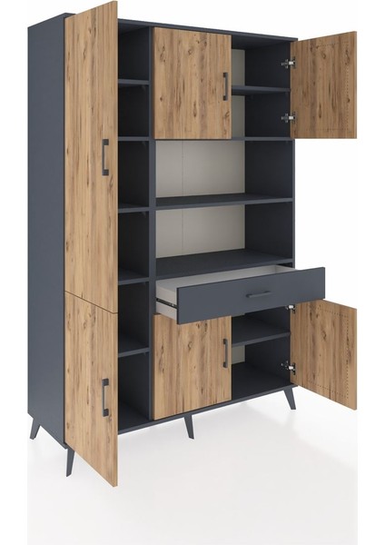 Hyperion Dolap 10 Raflı Tek Çekmeceli 6 Kapaklı 132X44X195 Antrasit-Çam/antrasit indirimleri