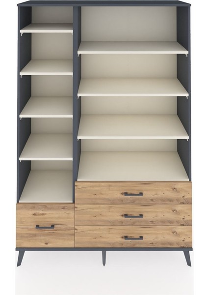 Hyperion Dolap 9 Raflı 4 Çekmeceli 132X44X195 Antrasit-Aytaşı/çam