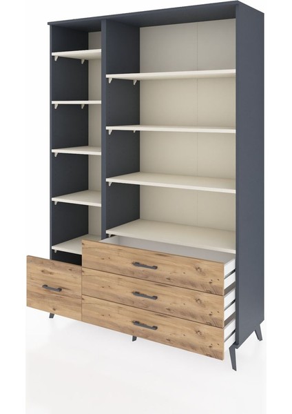 Hyperion Dolap 9 Raflı 4 Çekmeceli 132X44X195 Antrasit-Aytaşı/çam modelleri
