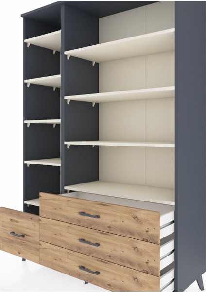Hyperion Dolap 9 Raflı 4 Çekmeceli 132X44X195 Antrasit-Aytaşı/çam fırsatları